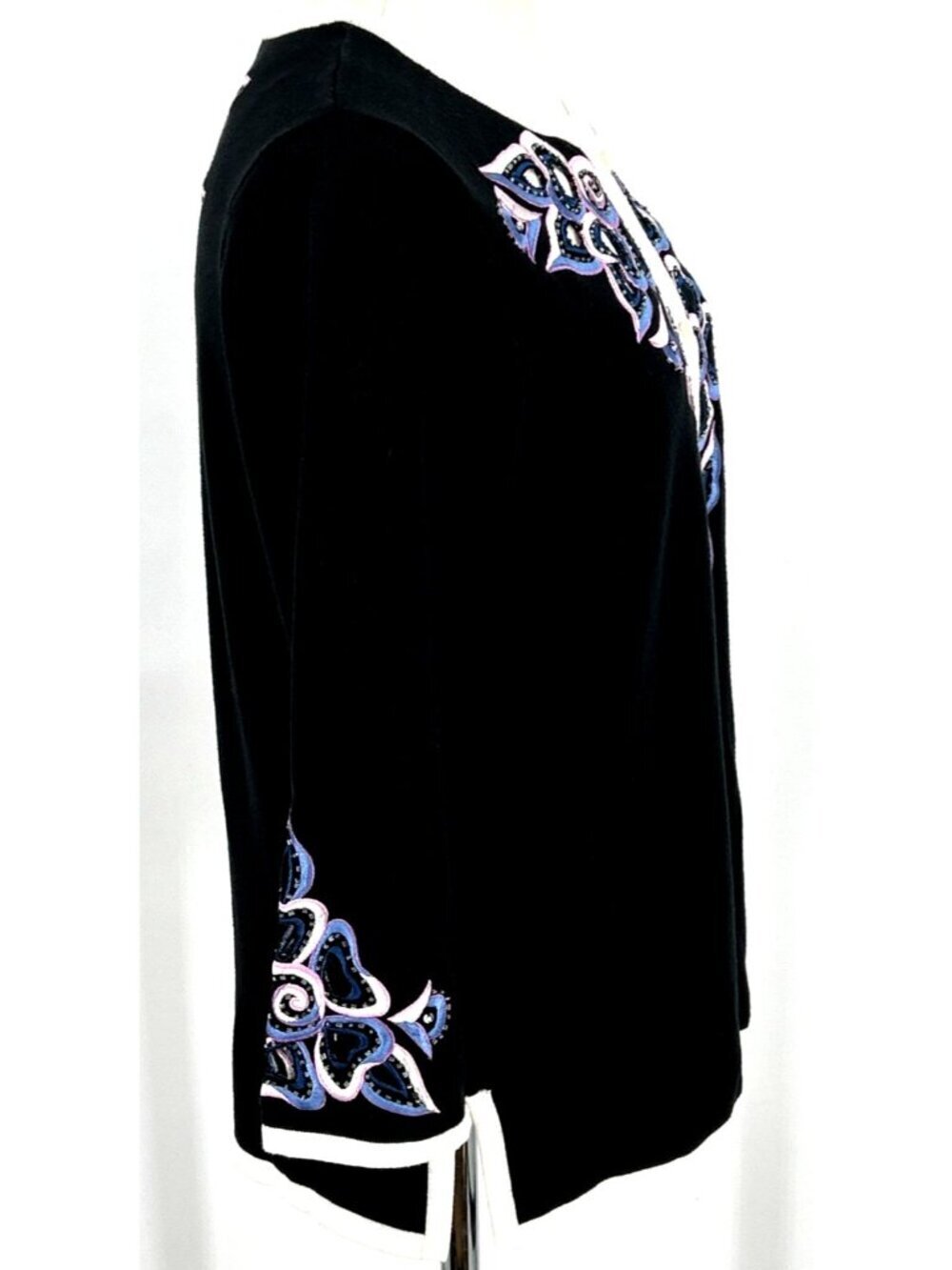 Bob Mackie Wearable Art Cardigan Sz S Sweater Black Embroidered Cut Out - Picture 4 of 7